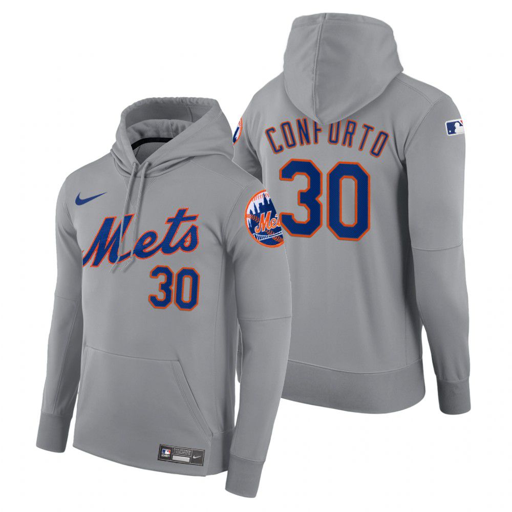 Men New York Mets #30 Conforto gray road hoodie 2021 MLB Nike Jerseys->new york mets->MLB Jersey